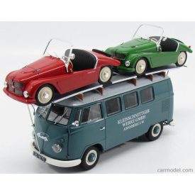   Schuco VOLKSWAGEN T1 MINIBUS WERKE GMBH KLEINSCHNITTGER CAR TRANSPORTER + 2X F 125 SPIDER 1962