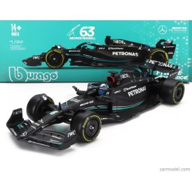   Burago MERCEDES GP F1 W14 TEAM MERCEDES-AMG PETRONAS FORMULA ONE N 63 SEASON 2023 GEORGE RUSSELL - WITH PILOT AND SHOWCASE