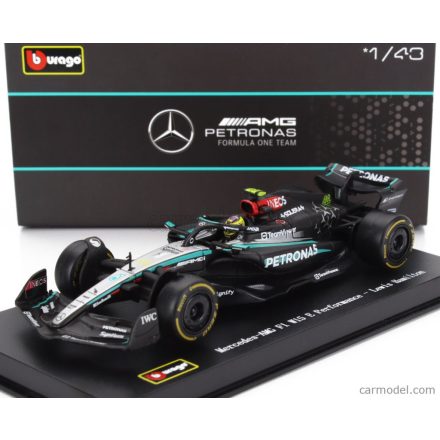Burago MERCEDES F1 W15 EQ PERFORMANCE TEAM AMG PETRONAS MOTORSPORT N 44 SEASON 2024 LEWIS HAMILTON - WITH PILOT AND SHOWCASE