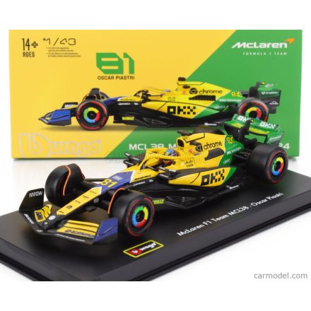 Burago McLAREN F1 MCL38 TEAM MCLAREN N 81 2nd MONACO GP (SENNA 30th ANNIVERSARY) 2024 OSCAR PIASTRI - WITH PILOT AND SHOWCASE