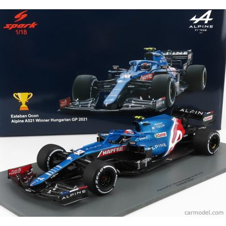 SPARK-MODEL RENAULT F1 A521 RENAULT E-TECH 20B TEAM ALPINE N 31 WINNER HUNGARY GP 2021 ESTEBAN OCON - WITH PIT BOARD
