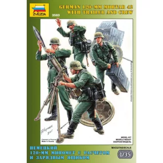   Zvezda German 120 mm Mortar 42 with Trailer and Crew WWII - 4 figures tüzérségi makett