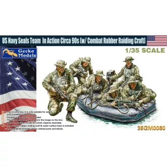   Gecko Models US Navy Seals Team In Action Circa 90s (with Combat Rubber Raiding Craft) - katonai figura és rohamcsónak készlet