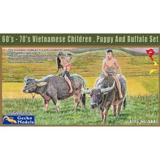   Gecko Models 60'-70's Vietnamese Children, Puppy And Buffalo Set - civil és állatfigura készlet
