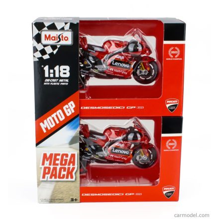 Maisto DUCATI SET 2X DESMOSEDICI GP23 TEAM LENOVO N 1 WORLD CHAMPION MOTOGP SEASON 2023 FRANCESCO BAGNAIA + N 23 MOTOGP SEASON 2023 ENEA BASTIANINI