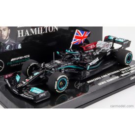   Minichamps MERCEDES F1 W12 MERCEDES M12 EQ POWER+ TEAM AMG PETRONAS MOTORSPORT FORMULA ONE N 44 WINNER BRITISH SILVERSTONE GP WITH FLAG 2021 LEWIS HAMILTON