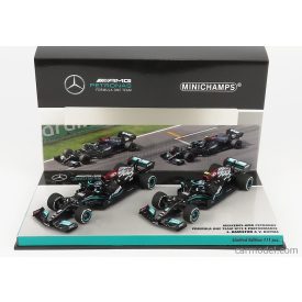   Minichamps MERCEDES F1 SET 2X W12 MERCEDES M12 EQ POWER+ TEAM AMG PETRONAS MOTORSPORT FORMULA ONE N 44 SEASON 2021 LEWIS HAMILTON + N 77 SEASON 2021 VALTTERI BOTTAS