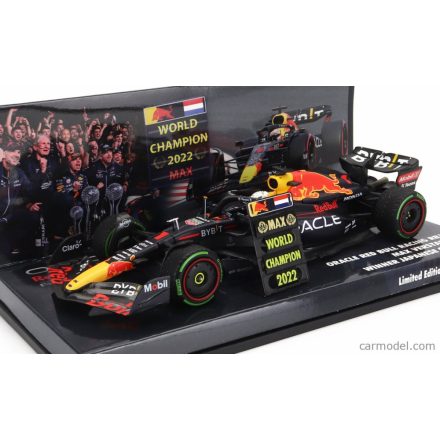 Minichamps RED BULL F1 RB18 TEAM ORACLE RED BULL RACING N 1 WINNER JAPAN GP WITH PIT BOARD WORLD CHAMPION 2022 MAX VERSTAPPEN