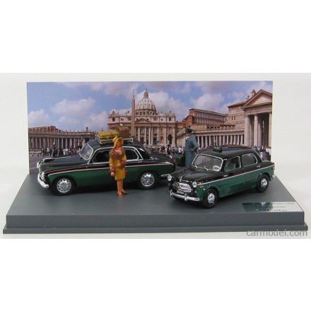RIO MODELS ALFA ROMEO SET TAXI PIAZZA SAN PIETRO ROMA 1959 - 1900 TAXI - FIAT 1100 TV WITH 3 FIGURES