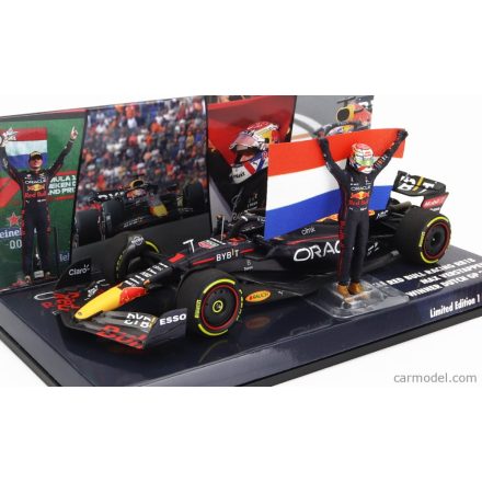 Minichamps RED BULL F1 RB18 TEAM ORACLE RED BULL RACING N 1 WORLD CHAMPION WINNER ZANDVOORT DUTCH GP 2022 WITH FLAG AND FIGURE MAX VERSTAPPEN