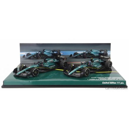 Minichamps ASTON MARTIN SET 2X F1 AMR23 TEAM ARAMCO COGNIZANT N 14 3rd BAHRAIN GP 2023 FERNANDO ALONSO + N 18 6th BAHRAIN GP 2023 LANCE STROLL