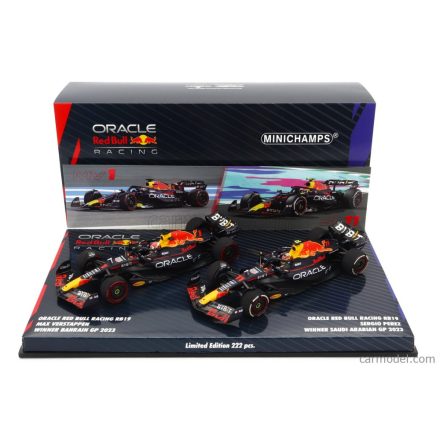 Minichamps RED BULL SET 2X F1 RB19 TEAM ORACLE RED BULL RACING N 1 WORLD CHAMPION WINNER BAHRAIN GP 2023 MAX VERSTAPPEN + N 11 WINNER SAUDI ARABIA GP 2023 SERGIO PEREZ