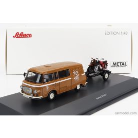   Schuco BARKAS B1000 VAN WERKSTATT SERVICE 1965 WITH TRAILER + 2X MOTORCYCLE