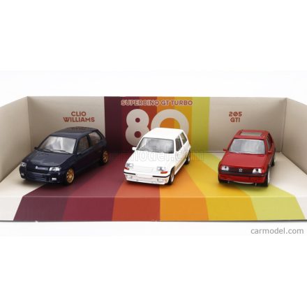 Norev RENAULT SET 3X JET-CAR CLIO WILLIAMS 1993 - R5 SUPERCINQUE GT TURBO 1988 - PEUGOT 205 GTI 1.6 1984