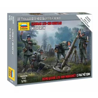   Zvezda GERMAN 120MM MORTAR WITH CREW - 5 figures, snap-fit tüzérségi makett