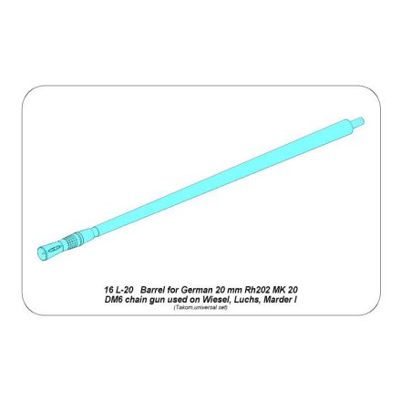 Aber Barrel for German 20 mm RH202 MK 20 DM chain gun used on Wiesel, Luchs, Marder I (Takom)