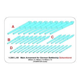   Aber Main Armament for German battleship Scharnhorst: 280mm x 9; 150mm x 12; 105mm x 14 (Trumpeter)