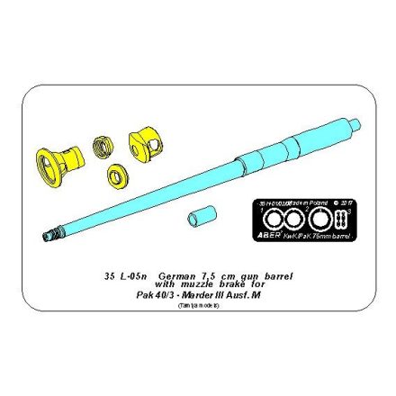 Aber German 7,5cm gun barrel with muzzle brake for Pak 40/3 - Marder III, Ausf.M (Tamiya)