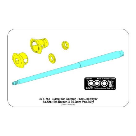 Aber Barrel 76,2mm Pak 36(r) for German Tank Destroyer Marder III (Sd.Kfz. 139) (Tamiya)