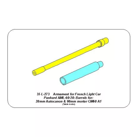 Aber Armament for French Light Armoured Car AML-60-20, barrela for 20mm Autocanon 90mm mortar (Takom)