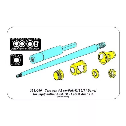 Aber German 8,8cm Two part Pak 43/3 L/71 barrel for Jagdpanther Ausf G1 late G2 (Takom)