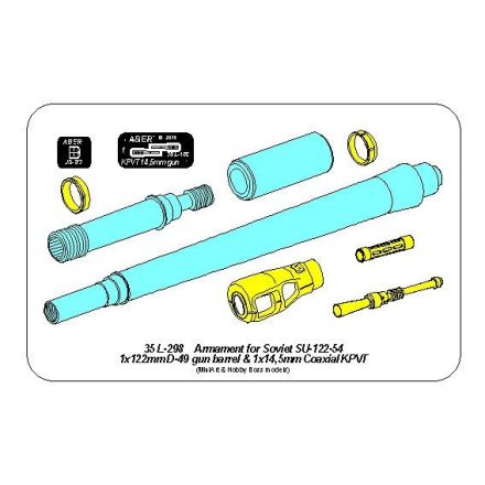 Aber Armament for Soviet SU-122-54: 1x122 mm D-49 gun barrel, 1x14,5 mm KPVT (Miniart, Hobby Boss)
