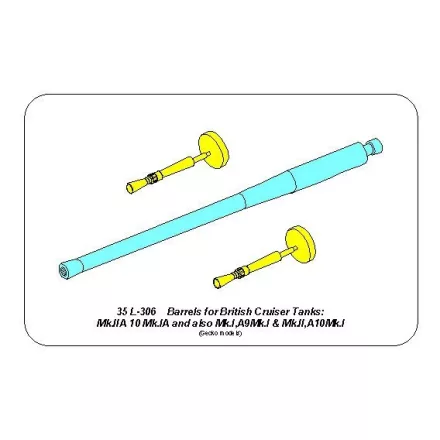 Aber Barrels for BritishCruiser Tanks Mk.IIA, A10 Mk.IA and also Mk.I A9; 40mm 2pdr. + 2pcs. Besa MG (Gecko Models)
