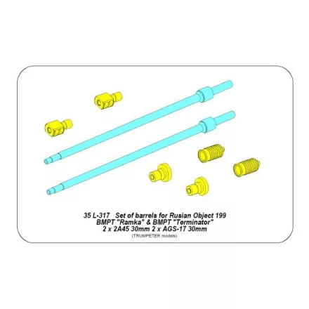 Aber Set of barrels for BMPT Object 199 “Ramka” "Terminator" 2 x 2A45 mm, 2 x AGS-17 30 mm (Trumpeter)