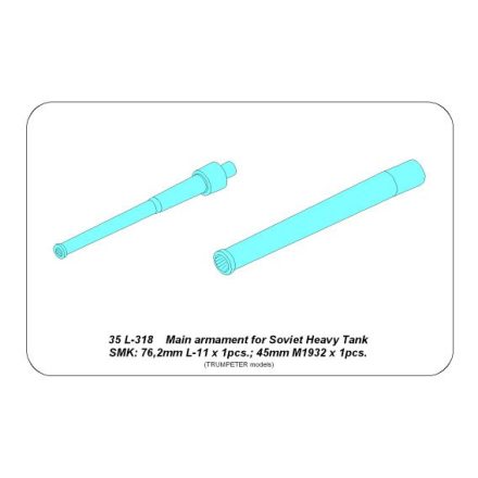 Aber Main Armament for Soviet Heavy Tank SMK 1x76,2mm L-11, 1x45mm M1932 (Trumpeter)