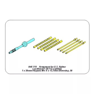   Aber Armament for U.S. fighter Lockheed P-38 F/G Lighting: 1 x 20mm 4x 12,7mm gun barrels