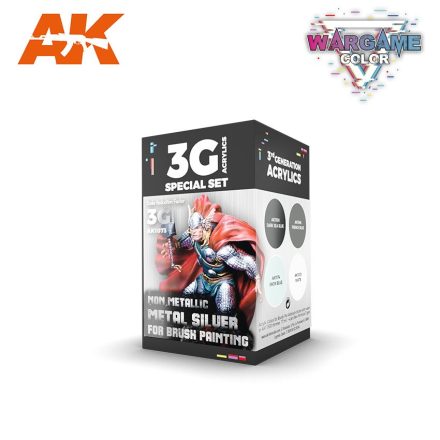 AK Interactive - WARGAME COLOR SET. NON METALLIC METAL SILVER (WITH BRUSH) 3G