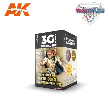 AK Interactive - WARGAME COLOR SET. NON METALLIC METAL GOLD (WITH BRUSH) 3G