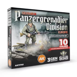   AK Interactive - GERMAN PANZERGRENADIER DIVISION EUROPE - Wargame Starter Set (10 Colors + Exclusive Figure German Machine Gunner) festékkészlet