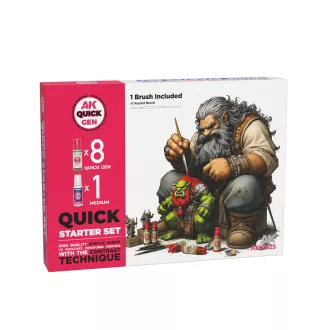   AK Interactive - QUICK STARTER SET (8 QUICK GEN + 1 MEDIUM + 1 FREE BRUSH) festékkészlet