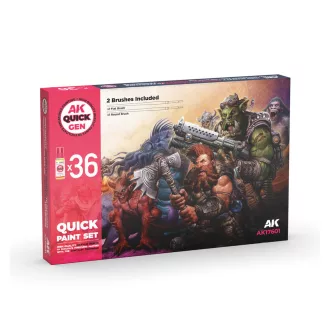   AK Interactive - QUICK PAINT SET - 36 QUICK GEN COLORS (+2 FREE BRUSHES) festékkészlet