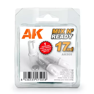   AK Interactive - MIX AND READY - Acrylics (6 Empty, 17ml jars WITH SHAKER BALL) makettező szerszám