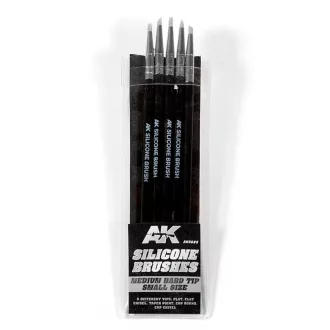   AK Interactive - SET 5 PINCELES DE SILICONA DUREZA MEDIA. TAMAÑO PEQUEÑO / SET OF 5 SILICONE BRUSHES MEDIUM HARD TIP SMALL makettező szerszám