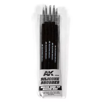   AK Interactive - SET 5 PINCELES DE SILICONA DUREZA MEDIA. TAMAÑO MEDIO / SET OF 5 SILICONE BRUSHES MEDIUM HARD TIP MEDIUM makettező szerszám
