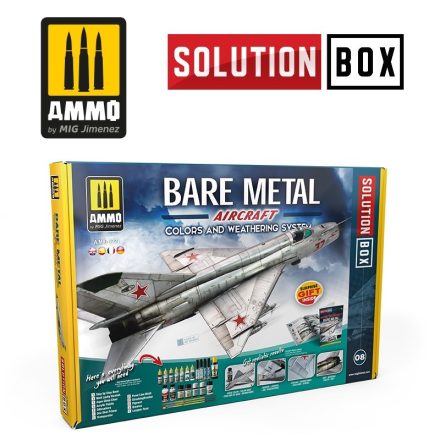 AMMO by Mig BARE METAL AIRCRAFT. COLORS AND WEATHERING SYSTEM SOLUTION BOX