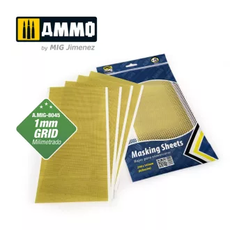   AMMO by MIG Jimenez - Masking Sheets 1mm Grid (x5 sheets, 290mm x 145mm, adhesive) maszkoló