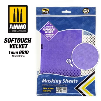   AMMO by MIG Jimenez - Softouch Velvet Masking Sheets 1mm Grid (x5 sheets, 290mm x 145mm, adhesive) maszkoló