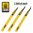 AMMO by MIG Jimenez - Mini Blade Set - 3 pcs. (1 Mini Blade Straight + 1 Mini Blade Curved + 1 Mini Blade Ripper) makettező szerszám