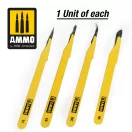 AMMO by MIG Jimenez - Standard Blade Set - 4 pcs. (1 Standard Straight + 1 Curved + 1 Ripper + 1 Curved Large) makettező szerszám