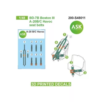   Art Scale Kit BD-7B Boston III / A-20B/C Havoc seat belts - 3D printed decals by ASK - 3D biztonságiöv-matrica