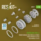 ResKit Merkava Mk.3 rubber bandage road wheels (12 pairs), track sprockets (2 pcs), idler wheels (2 pcs) for Meng/HobbyBoss kit (3D Printed)