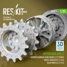 ResKit Merkava Mk.3 rubber bandage road wheels (12 pairs), track sprockets (2 pcs), idler wheels (2 pcs) for Meng/HobbyBoss kit (3D Printed)