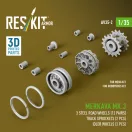 ResKit Merkava Mk.3 steel road wheels (12 pairs), track sprockets (2 pcs), idler wheels (2 pcs) for Meng/HobbyBoss kit (3D Printed)