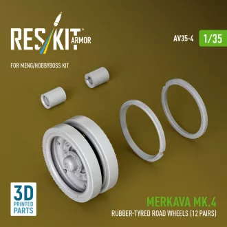   ResKit Merkava Mk.4 rubber-tyred road wheels (12 pairs) (3D Printed) for Meng / Hobby Boss