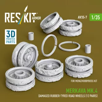  ResKit Merkava Mk.4 damaged rubber-tyred road wheels (12 pairs) (3D Printed) for Meng / Hobby Boss