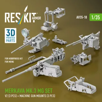   ResKit Merkava Mk.3 MG set, V2 (3 pcs) + machine gun mounts (3 pcs) for Meng/HobbyBoss kit (3D Printed)